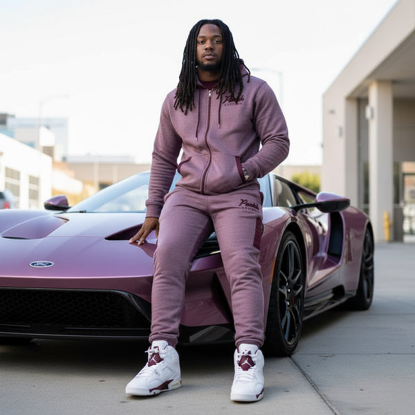 *PARISH NATION* LIGHT BURGUNDY BIG & TALL HOODED SWEATSUITS (FULL ZIP)
