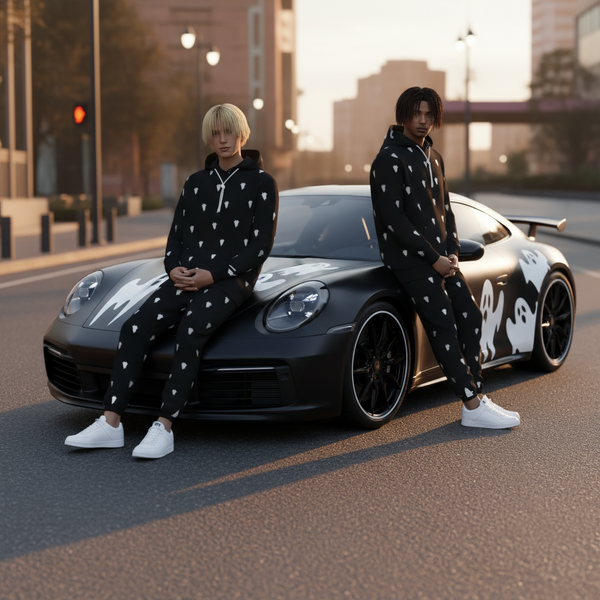 *CROOKS & CASTLES* (BLACK) ~SILHOUETTE~ EMBROIDERED SWEATSUITS FOR MEN