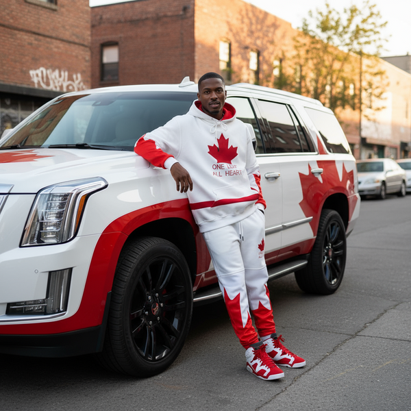 ^ALL HEART^ Team Canada (WHITE-RED) JOGGER SWEATSUITS (Cut & Sew / Embroidery)