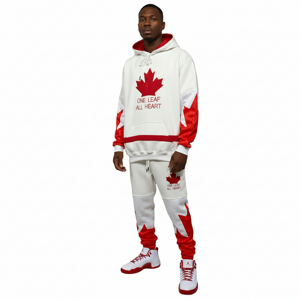 ^ALL HEART^ Team Canada (WHITE-RED) JOGGER SWEATSUITS (Cut & Sew / Embroidery)