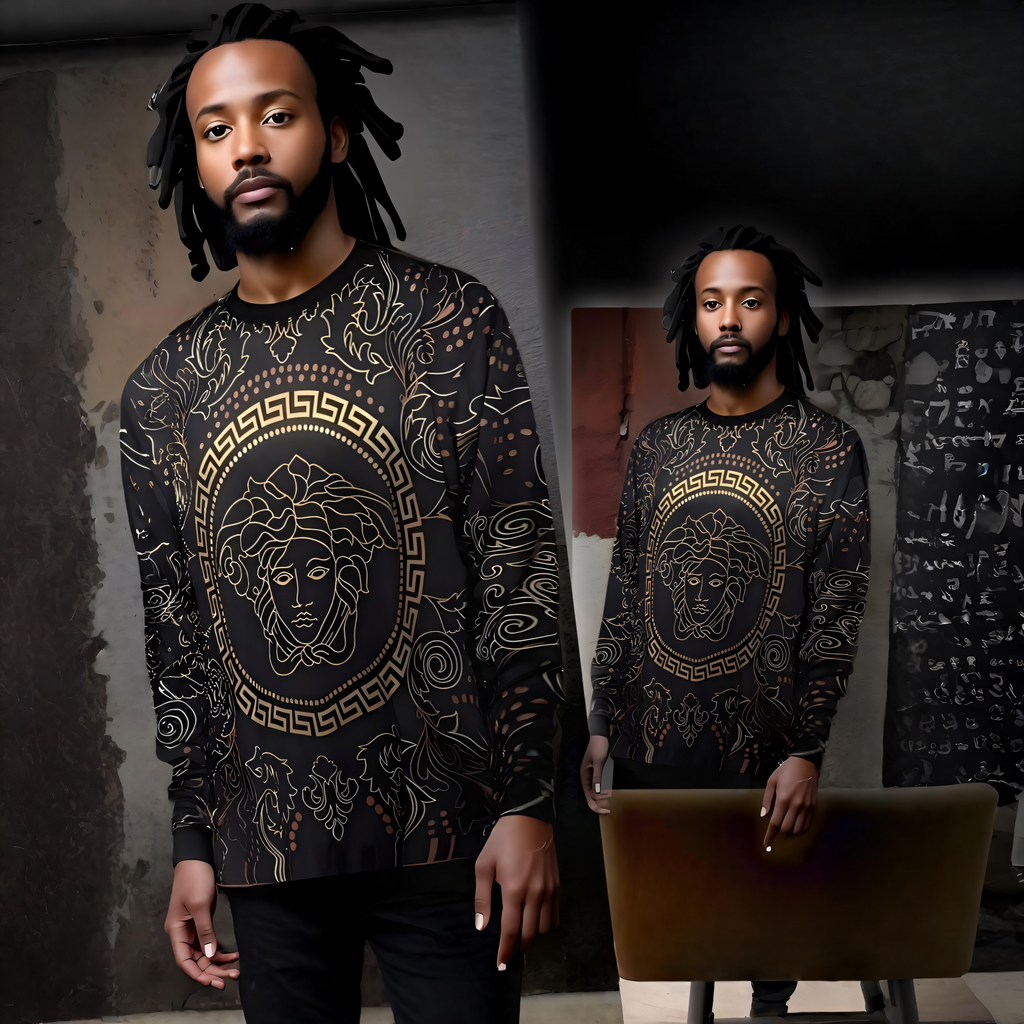 ^LUXURY^ (ITALIAN STYLE) LONG SLEEVE TEES (BLACK-GOLD MULTI)