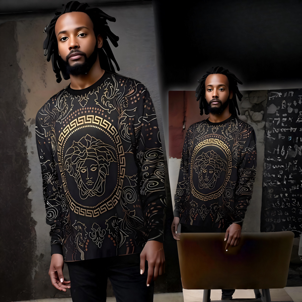 ^LUXURY^ (ITALIAN STYLE) LONG SLEEVE TEES (BLACK-GOLD MULTI)