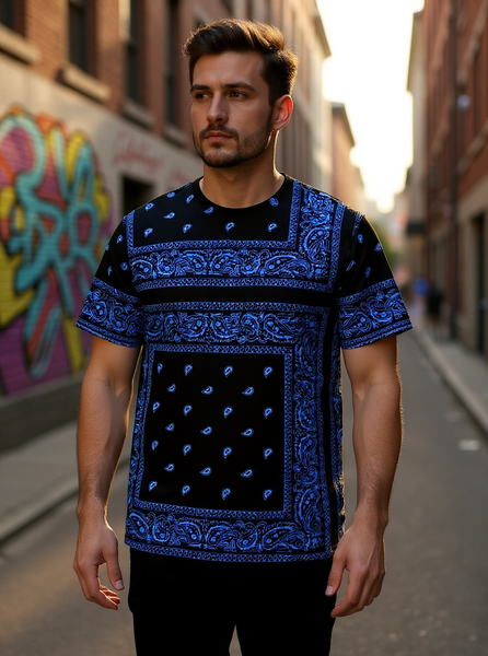 *BANDANA T-SHIRT* ~Lightweight Summer Activewear~ (Blue bandana on black)