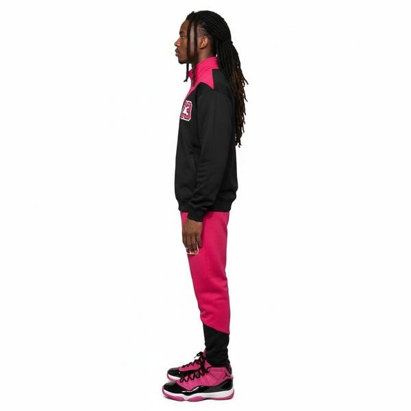 •23• (BLACK-HOT PINK) JOGGER TARCKSUITS (CUT & SEW) (UNISEX)