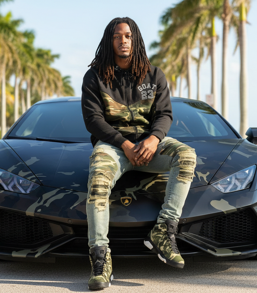 *23 GOAT* CAMOUFLAGE LUXURY ZIP UP HOODIES (CUT & SEW) (EMBROIDERED LOGO)