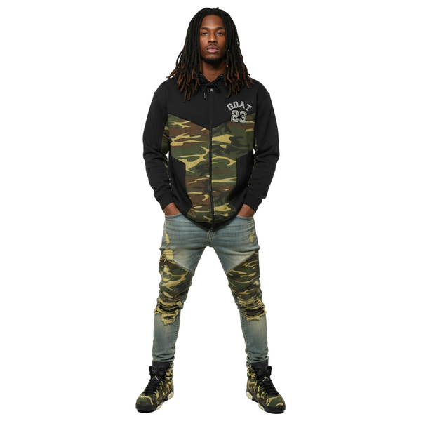 *23 GOAT* CAMOUFLAGE LUXURY ZIP UP HOODIES (CUT & SEW) (EMBROIDERED LOGO)