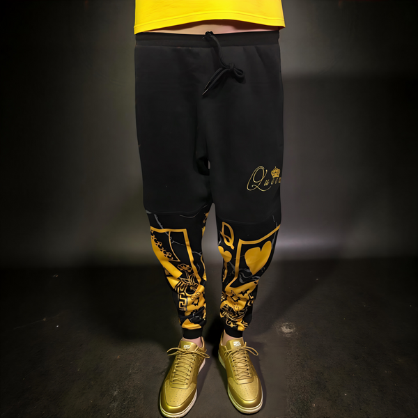 ^QUEEN OF HEARTS^ LUXURY *GOLD* JOGGER SWEATPANTS (CUT & SEW) (EMBROIDERED LOGO)