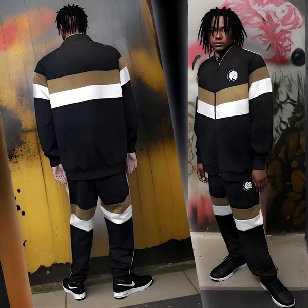 ^HUSTLE GANG^ (BLACK-MULTI) KNIT ZIP UP TRACKSUITS