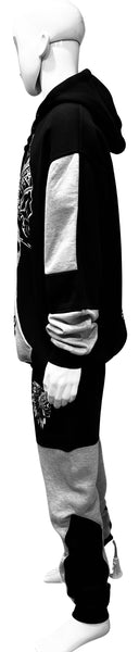 ^CHIEFIN’^ (BLACK-GREY) HOODED JOGGER SWEATSUITS (CUT & SEW)