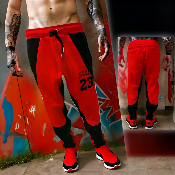 ^JORDAN 23^ (RED-BLACK) CUT & SEW / EMBROIDERED LUXURY CUSTOM SWEATPANTS