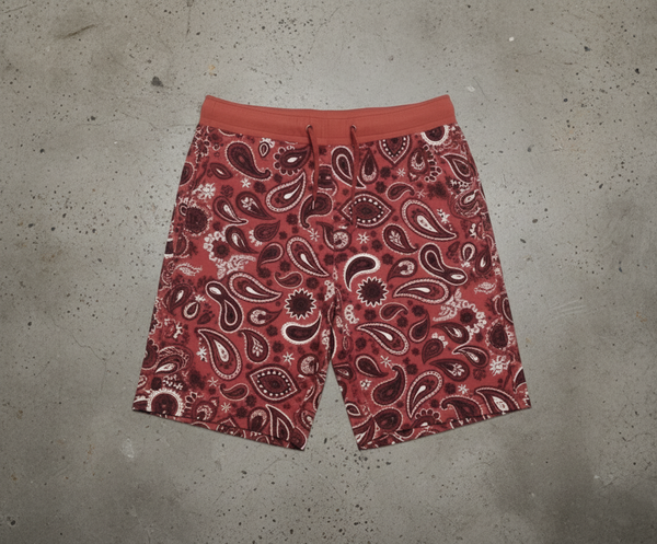*PRO DAYA* red/black paisley pattern cotton shorts
