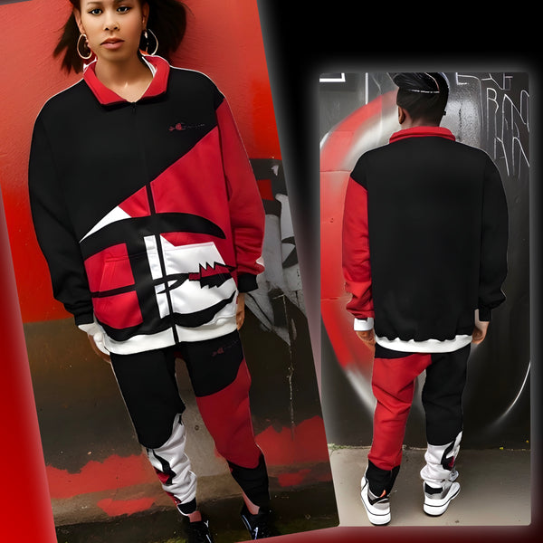 ^CHAMPION CHIEF^ (RED-MULTI) LUXURY ZIP UP TRACKSUITS (CUT & SEW) (EMBROIDERED LOGOS)