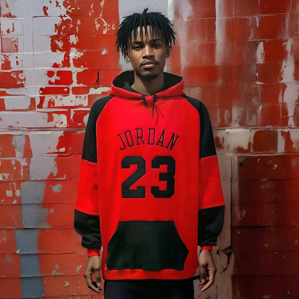 ^JORDAN 23^ (RED-BLACK) CUT & SEW / EMBROIDERED LUXURY CUSTOM HOODIES