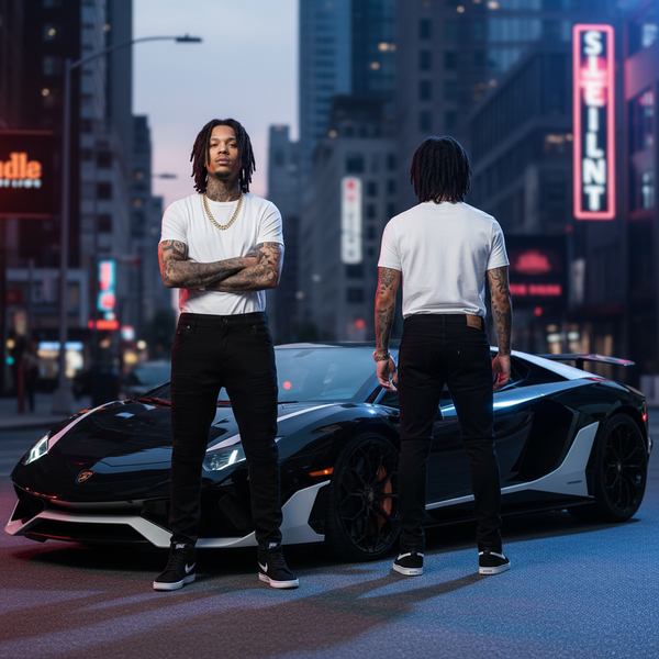 *SOUTHPOLE* (BLACK) ~RIPPED DENIM FOR MEN~ (38'' x 32'')