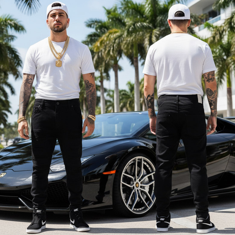 *SOUTHPOLE* (BLACK) ~RIPPED DENIM FOR MEN~ (38'' x 32'')