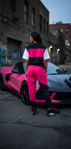 *23* (BLACK-HOT PINK) JOGGER SWEATPANTS (CUT & SEW) (UNISEX)