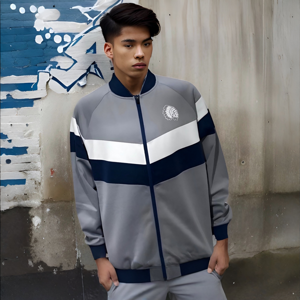 ^HUSTLE GANG^ (GREY-MULTI) ~SIMPLE CHIEF~ KNIT ZIP UP TRACK JACKETS
