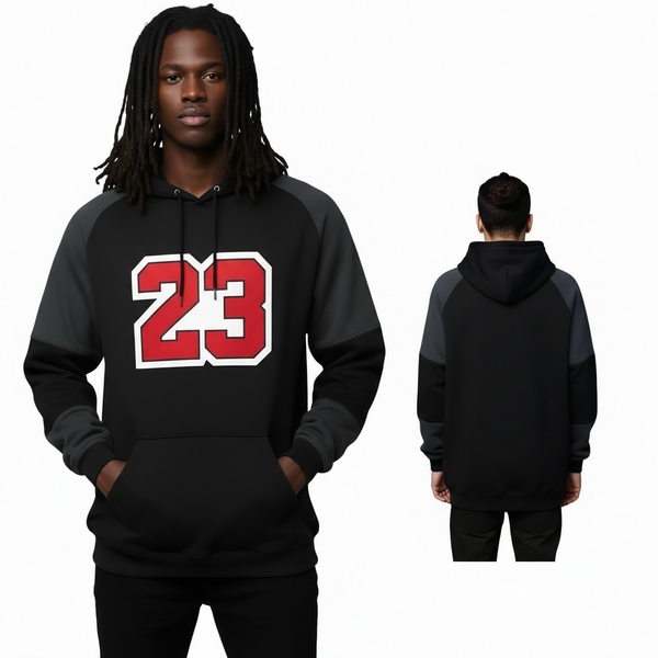 •23• (BLACK-DARK GREY) LUXURY PULLOVER HOODIES (CUT & SEW)(UNISEX)