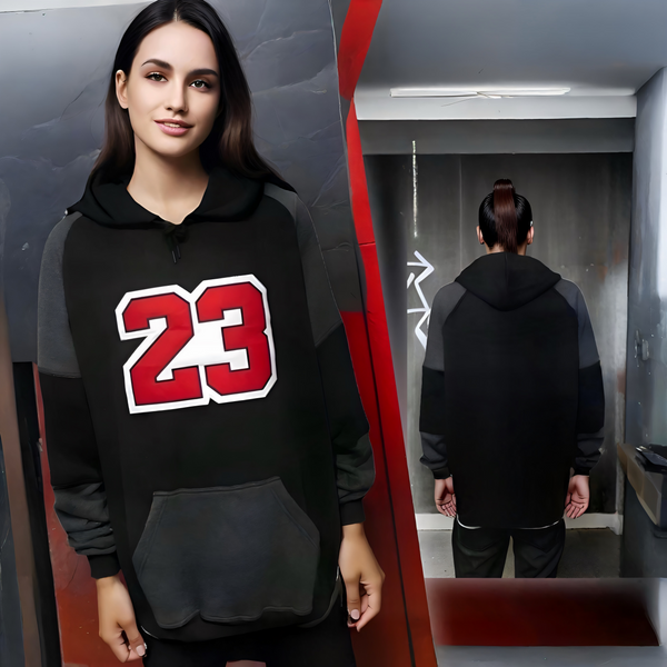 ^23^ (BLACK-DARK GREY) LUXURY PULLOVER HOODIES (CUT & SEW)