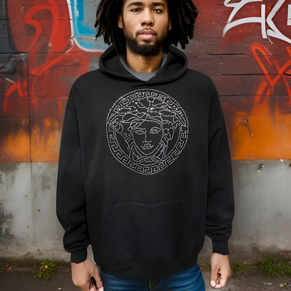 ^MEDUSA^ JEWELED PRINT HOODIE (BLACK)