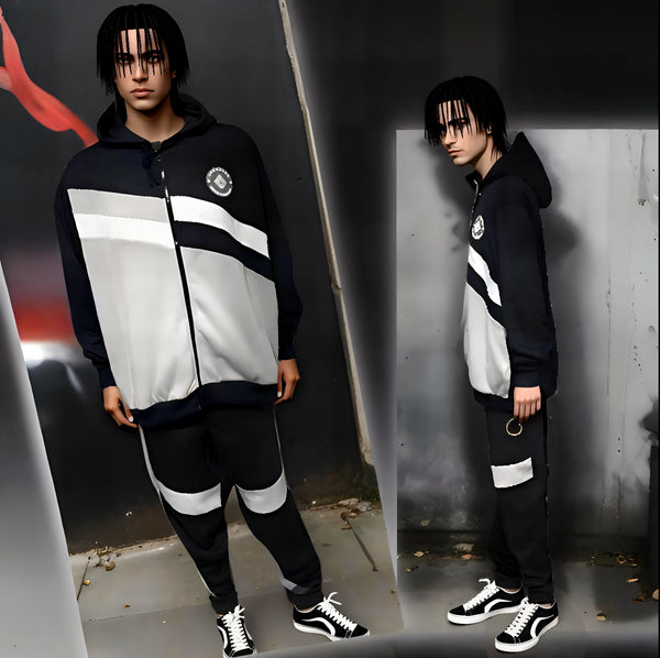 ^SEAN JOHN^ (NAVY-MULTI) POLYESTER HOODED ZIP UP TRACKSUITS (XB SIZED)