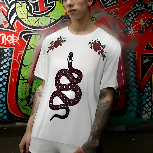 ^IMPERIOUS^ ~SNAKE & ROSES~ (WHITE) PATCH & PRINT T-SHIRTS
