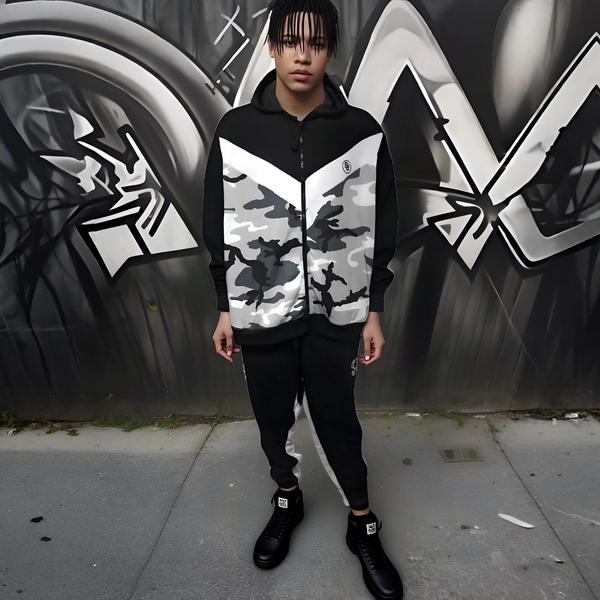 ^SEAN JOHN^ (CAMOUFLAGE) POLYESTER HOODED ZIP UP TRACKSUITS (XB SIZED)
