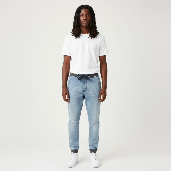 *DNMX* JEANSWEAR COMPANY STRETCH DENIM JOGGER PANTS (DARK GREY CUFF / WAISTBAND)