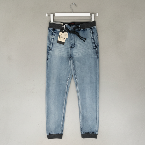 *DNMX* JEANSWEAR COMPANY STRETCH DENIM JOGGER PANTS (DARK GREY CUFF / WAISTBAND)