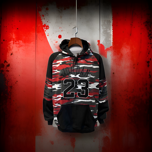 ^23 JORDAN^ (RED-CAMO) LUXURY PULLOVER HOODIES (EMBROIDERED)