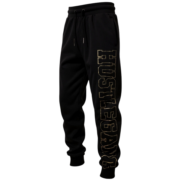 *HUSTLE GANG* (BLACK-GOLD) ~COLLEGIATE~ •KNIT SWEATPANTS•