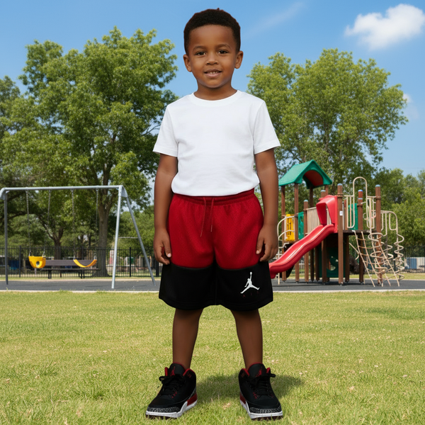 *AIR JORDAN* (RED-BLACK) ACTIVEWEAR SHORTS (GIRL-BOYS)