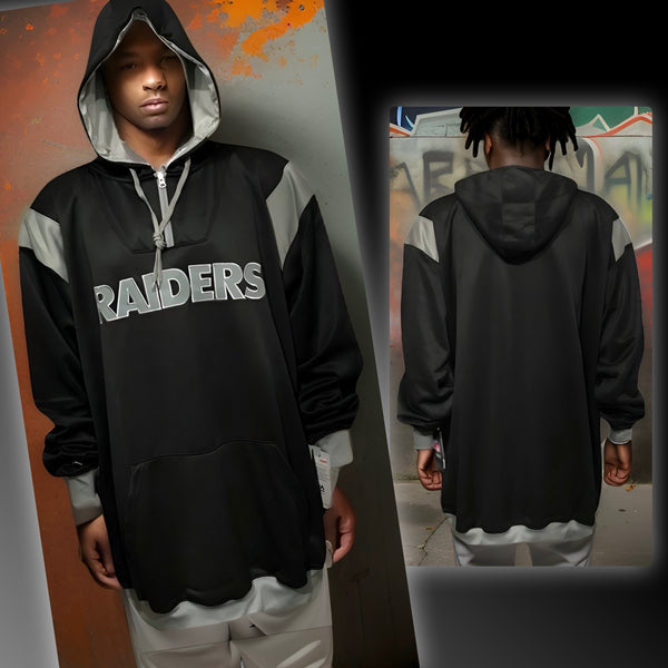 ^RAIDERS^ 1/4 ZIP PULLOVER HOODIES BY MAJESTIC (3XL-TALL)