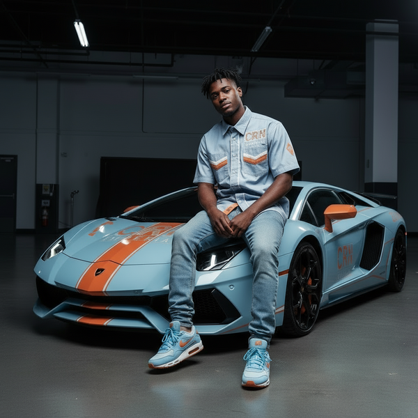 *CROWN HOLDER* (BLUE-MULTI) ~COLLARED BUTTON UP SHIRT~