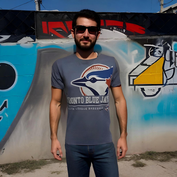 ^TORONTO BLUE JAYS^ SHORT SLEEVE T-SHIRTS (BY MAJESTIC) (DISTRESSED LOGO)