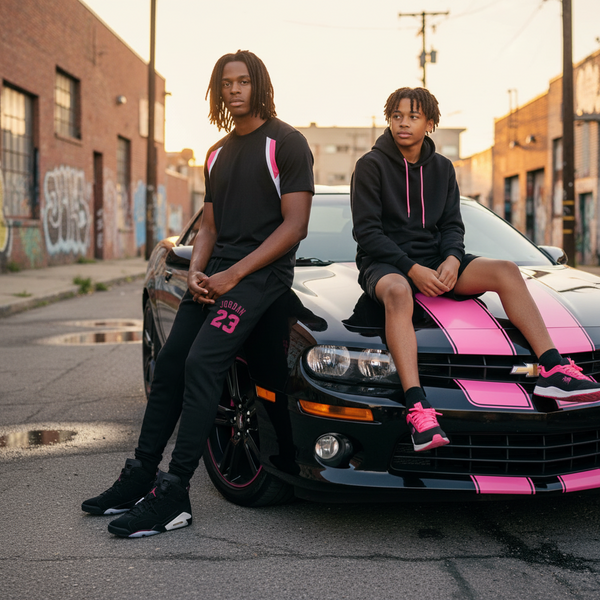 •23• (BLACK-HOT PINK) (REMIX) JOGGER SWEATPANTS (CUT & SEW) (UNISEX)
