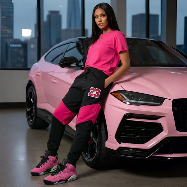 *23* (BLACK-HOT PINK) JOGGER SWEATPANTS (CUT & SEW) (UNISEX)