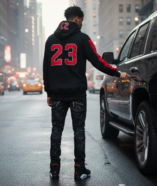 *CHICAGO 23* (BLACK-RED) PULLOVER HOODIES (EMBROIDERED)