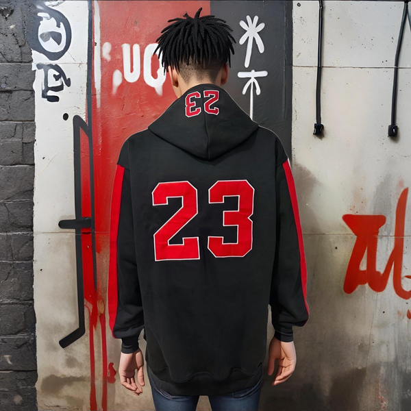 ^CHICAGO 23^ (BLACK-RED) PULLOVER HOODIES (EMBROIDERED)