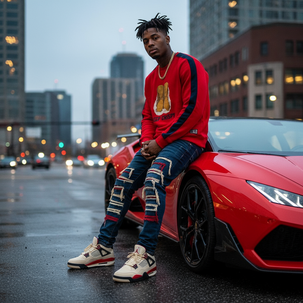 *KOODOO* (RED-MULTI) LUXURY CREWNECK SCOOP TAIL SWEATSHIRT