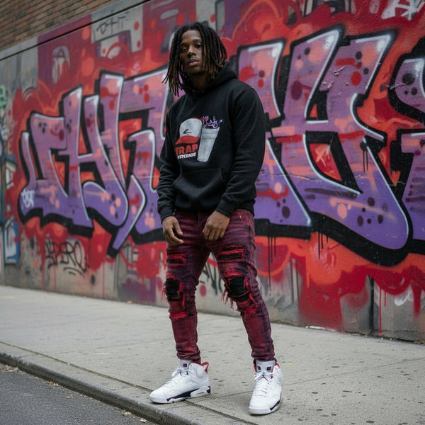 *DESIGN BY HUMANS* (BLACK) ZIP UP HOODIE (DISTRESSED LOGO STYLE)