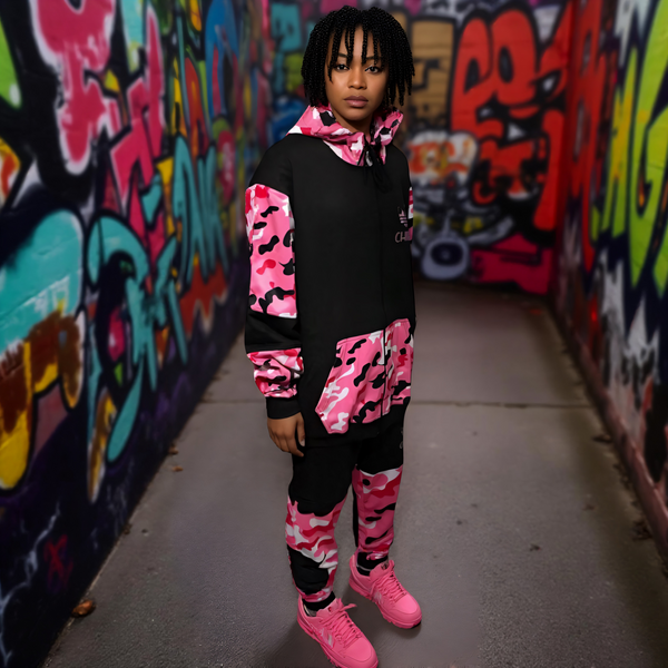 ^CHIEFIN’ ADI-FEATHER^ (PINK CAMOUFLAGE) HOODED ZIP UP TRACKSUITS (CUT & SEW)