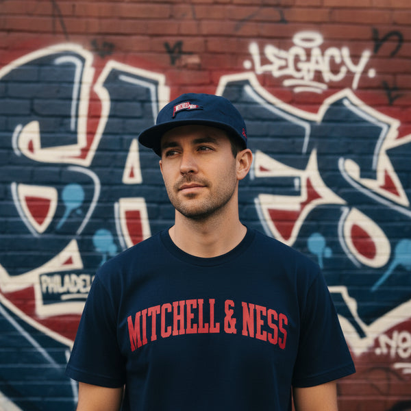 *Mitchell & Ness* soft shell snapback hats (Navy-Red)
