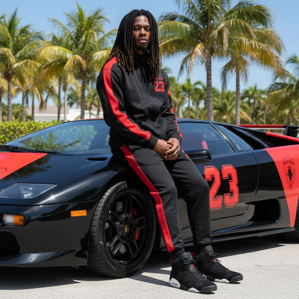 *23* (BLACK/RED) ~ZIP UP TRACKSUITS~ (CUT & SEW) (EMBROIDERED LOGO)