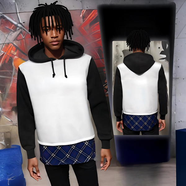 ^IMPERIOUS^ SCALLOP HOODIES WITH SIDE ZIP (BLUE-MULTI)