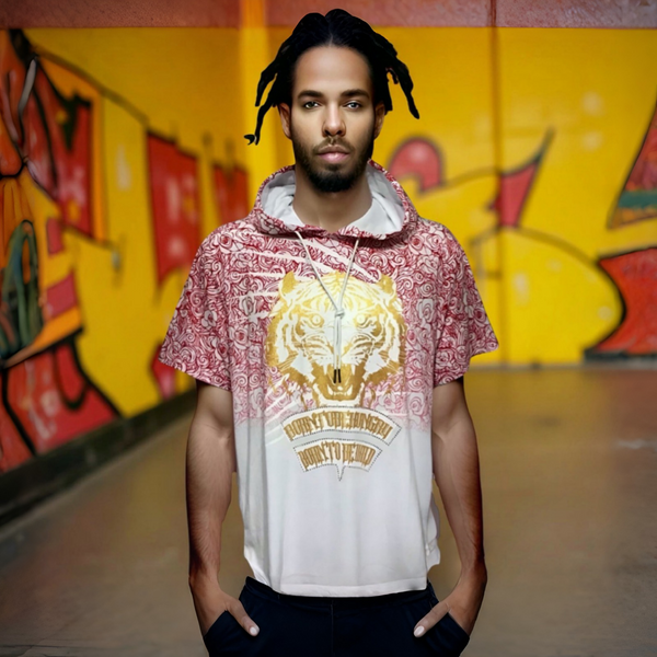 ^M-SOCIETY^ ~BORN TO BE WILD~ SHORT SLEEVE HOODED FANCY TEES (white/red)