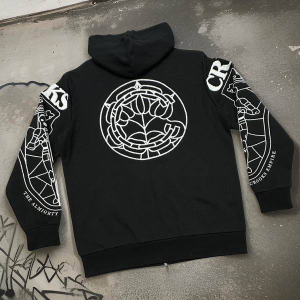 *CROOKS & CASTLES* (BLACK) ~SOVEREIGN~ ZIP UP HOODIES FOR MEN (EMBROIDERED)