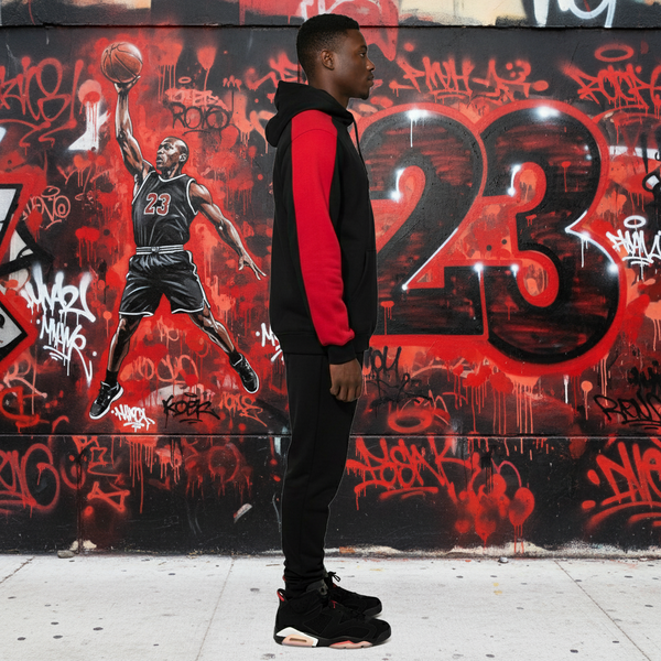 •23• (BLACK/RED) ZIP UP TRACKSUITS (CUT & SEW) (EMBROIDERED LOGO)
