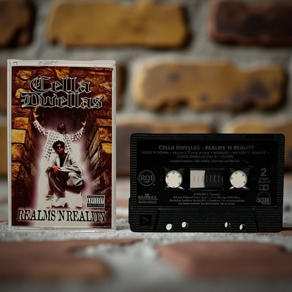 •CELLA DWELLAS - REALMS & REALITY• ~1996 OG CANADIAN PRESSING~ (CASSETTE TAPE) (BLACK SHELL)