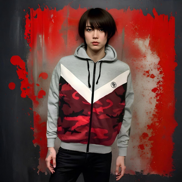 ^SEAN JOHN^ (RED-CAMO-GREY) POLYESTER HOODED ZIP UP TRACK JACKETS